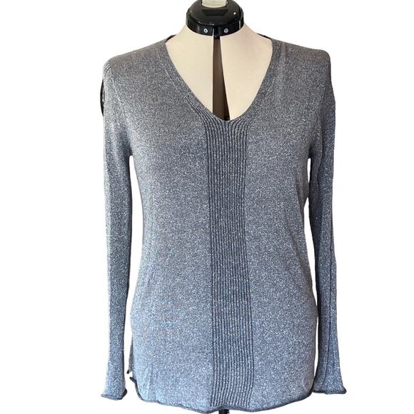 NYDJ Not Your Daughter's Jeans Long Sleeve Top Pewter Sparkle Size Petite Large - Picture 1 of 8